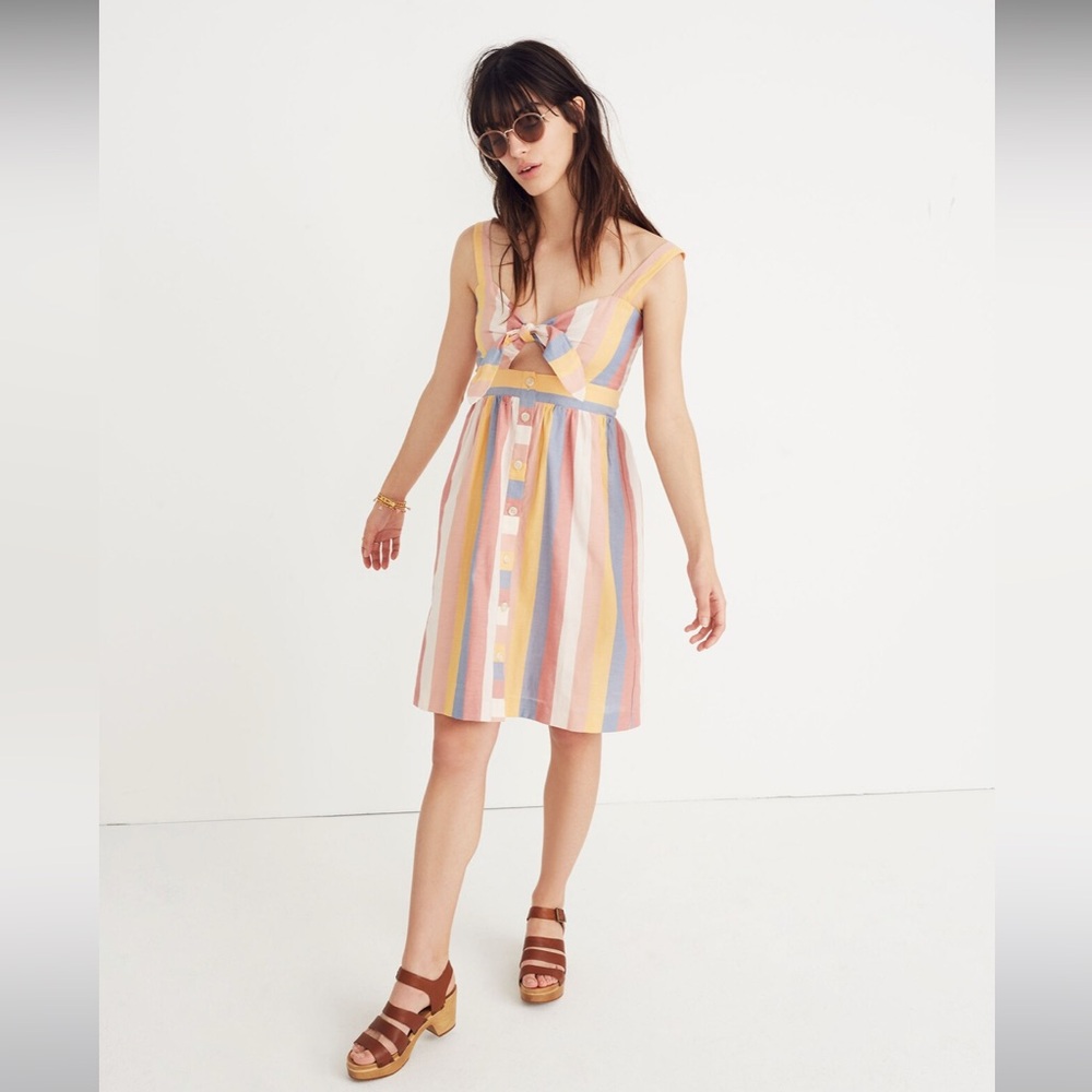 Tie-Front Cutout Dress in Sherbet Stripe